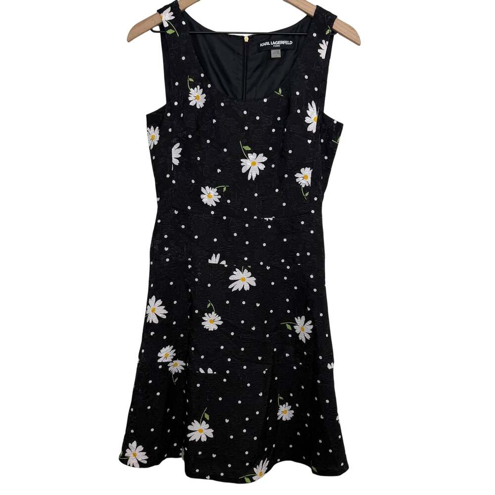 Karl Lagerfeld Paris Daisy Polka Dot A-Line Mini Dress Black White Size 2